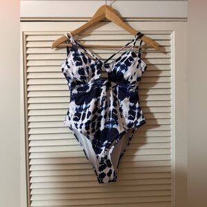Cupshe White and Navy Tie-Dye One-Piece Swimsuit
